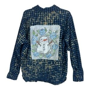 A Rare Bird Sz L/XL Cotton Flannel Shirt Bleached Check Print Blue & Black